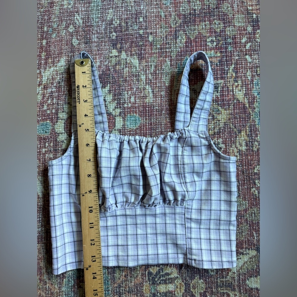 Hollister Small Purple Plaid Sleeveless Smocked Crop Top - Picture 3 of 8